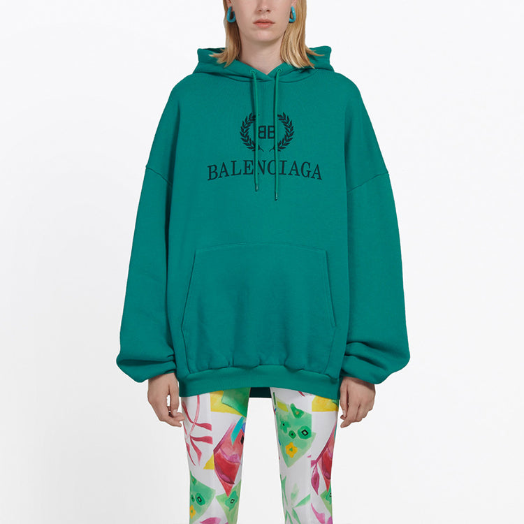 (WMNS) Balenciaga Logo Hoodie Green 556111TDV043068