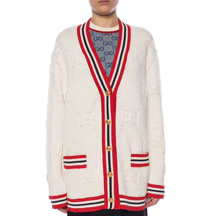 (WMNS) Gucci Sylvie Web Knit Cardigan 'Ivory/Red' 574182-XKARR-9376