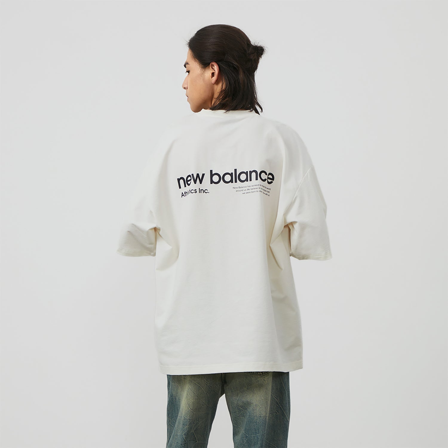 New Balance Linear Heritage Brushed Back Jersey Oversized T-Shirt Asia Sizing 'White' AMT42335-CIC