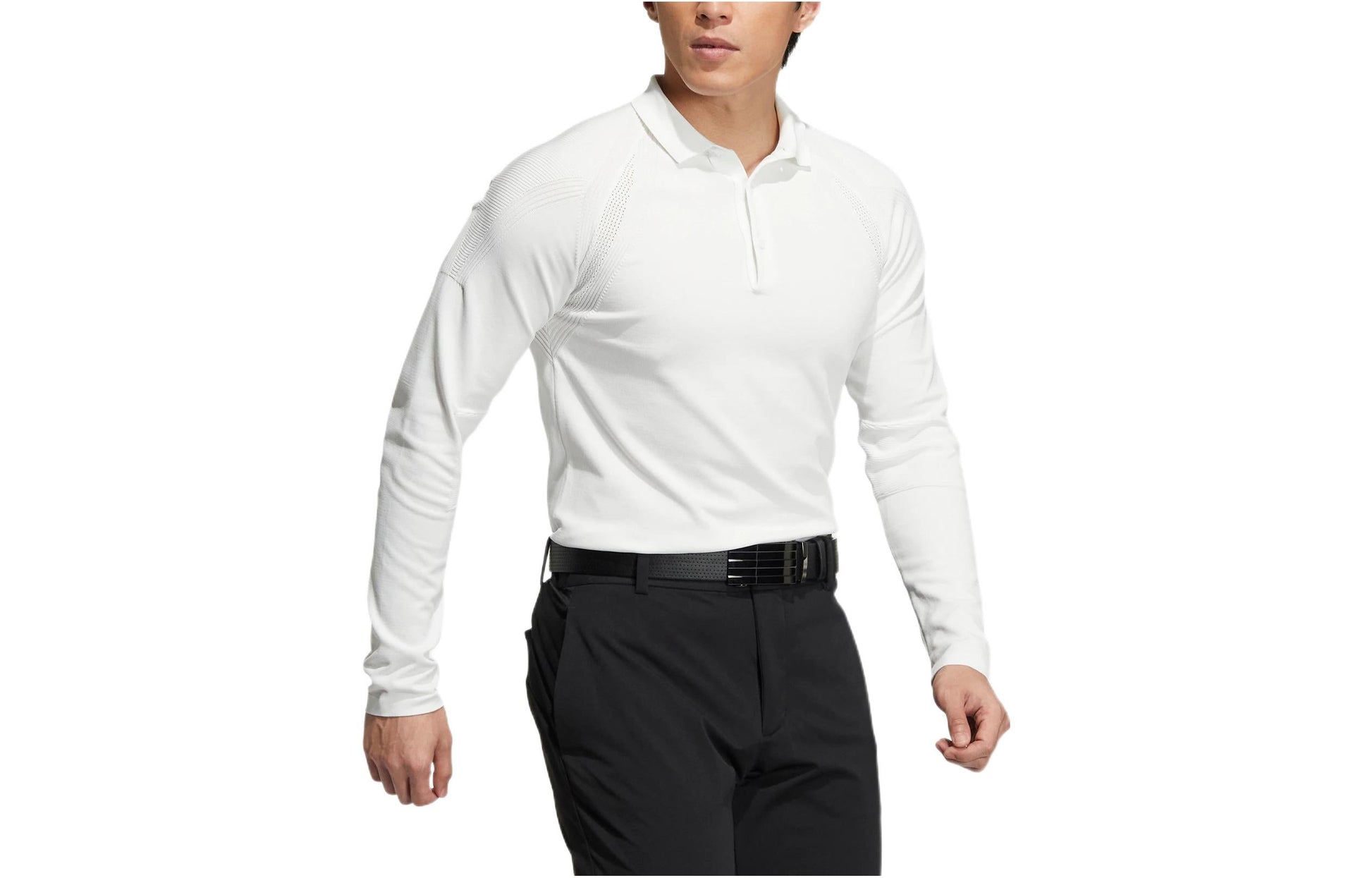 Men's adidas Solid Color Alphabet Printing Lapel Long Sleeves White Polo Shirt HG1656