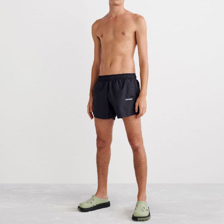 Men's Off-White SS22 Logo Printing Elastic Waistband Black Straight Shorts OMFA012C99FAB0011001