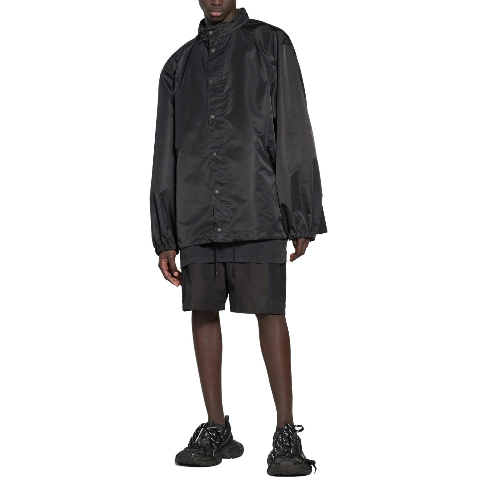 Balenciaga Tape Type Hooded Windbreaker Jacket 'Black' 738762TLO251000