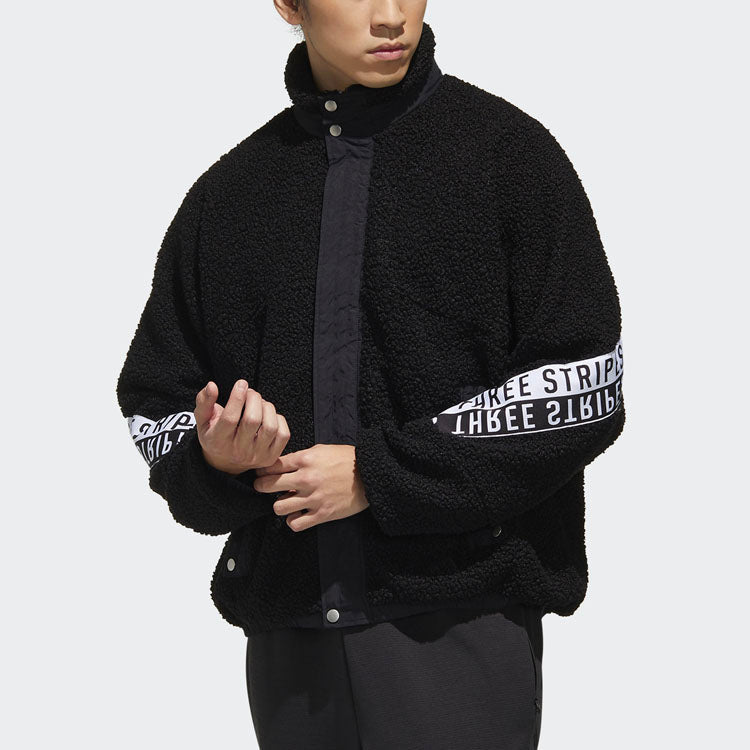 adidas M MHS BOA JKT Stand Collar Printing lamb's wool Stay Warm Jacket Black GE0388