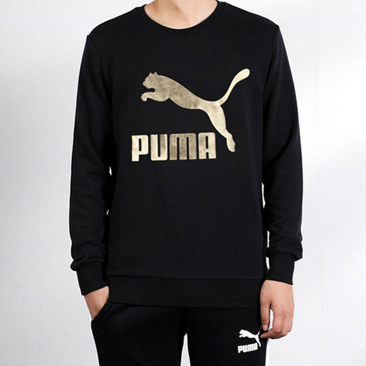 PUMA Bronzing Printing Round Neck Pullover Black 595892-51