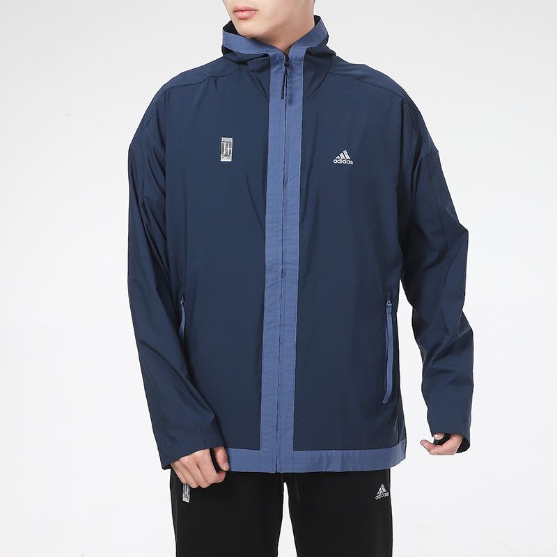 adidas Wj Wb Series Sports Windproof Hooded Jacket Navy Blue GU1765