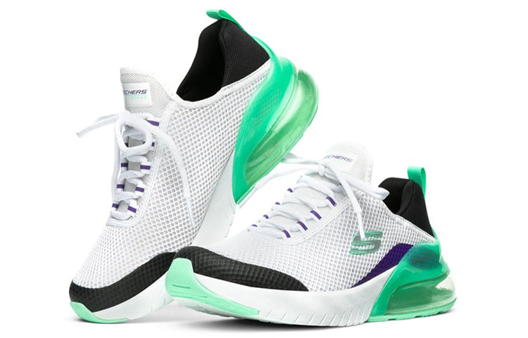 (WMNS) Skechers Skech-Air Stratus Sneakers White/Black/Green 13276-WTPR