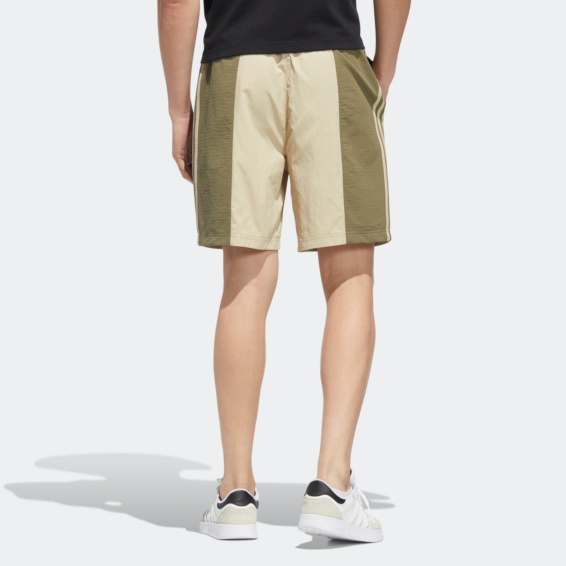 Men's adidas neo Colorblock Stripe Breathable Athleisure Casual Sports Shorts Prairie Brown Dark Olive Green HC9699