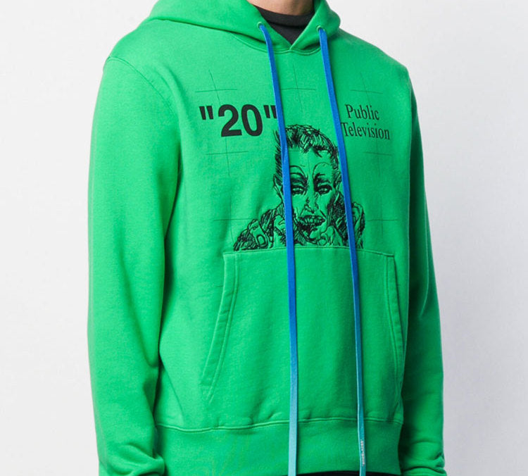 Off-White Public Television Printing Hooded Pullover Men Green OMBB034F19E300184010