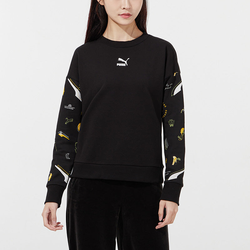 (WMNS) PUMA Formstripe Aop Crewneck Round-neck SweatshirtBlack 534465-01