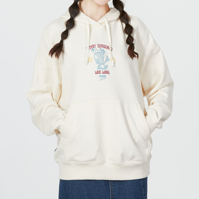 (WMNS) PUMA Oversized Graphic Hoodie 'White' 537633-99