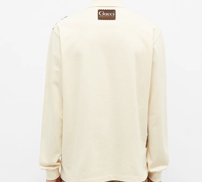 Gucci Olive Long Sleeve Polo Shirt For Men White 613844-XJCGR-8010