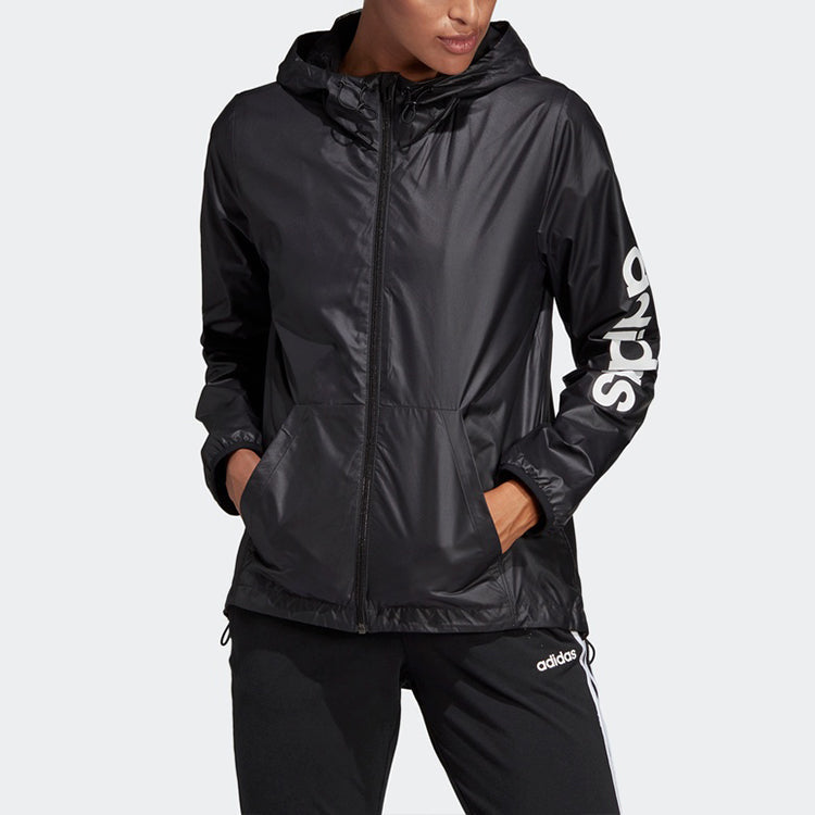 (WMNS) adidas E Lin Windbr Letter Logo Printing Hooded Jacket Black DP2408