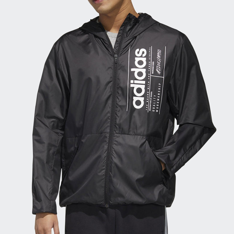 adidas neo Alphabet Printing Training Sports Hooded Jacket Black FL0173