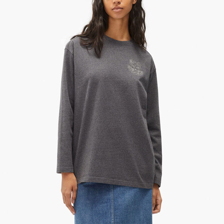 KENZO FW21 Logo Tiger Head Printing Round Neck Long Sleeves Autumn Gray T-Shirt FB62TS697401-98