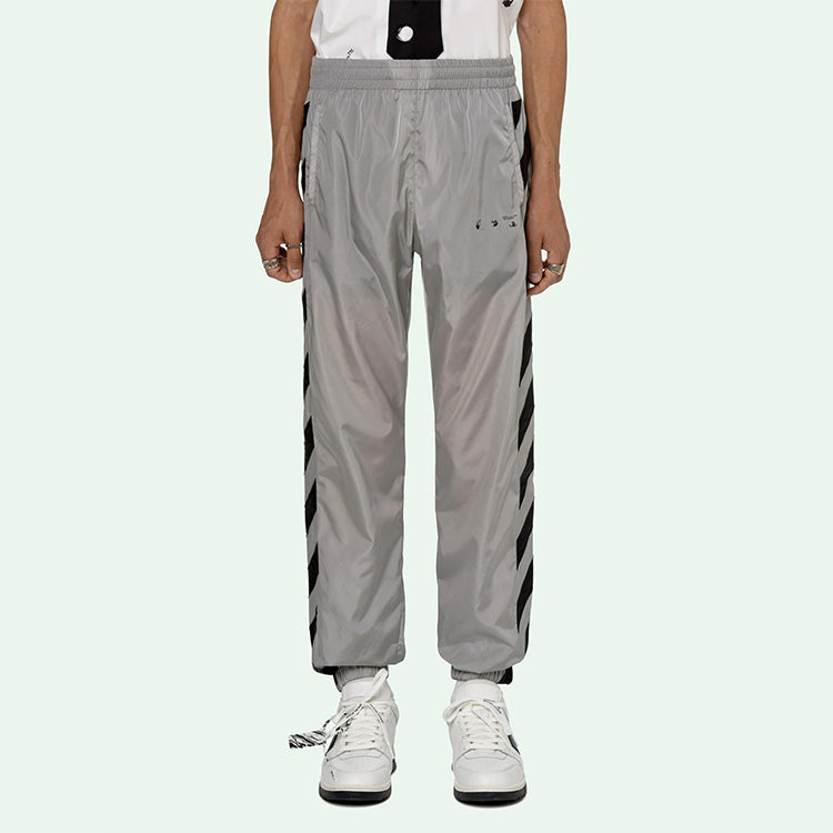 Off-White SS21 Logo Printing Stripe Sports Long Pants light grey OMCJ001R21FAB0010610