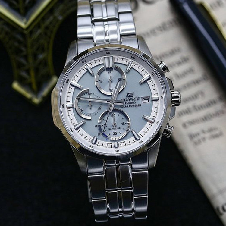 CASIO Waterproof EDIFICE Sapphire Crystal Solar Powered Stainless Steel Strap Mens White Analog EFB-610SBD-7AVUPR