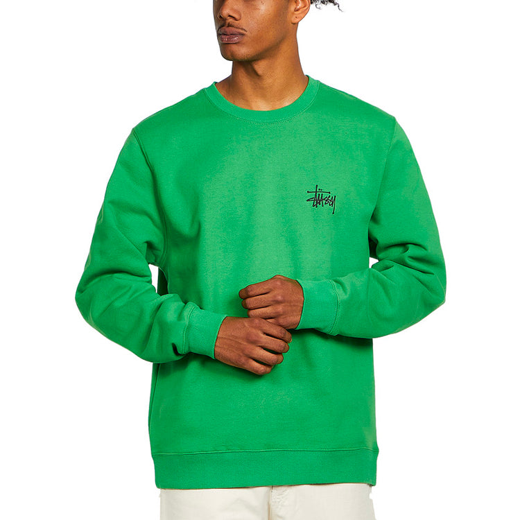 Men's Stussy Basic Back Large logo Printing Round Neck Green 1914464