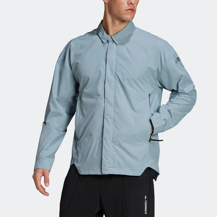 Men's adidas Terrex C Myshelter W.r Colorful Logo Stripe Printing Lapel Jacket Blue H65696