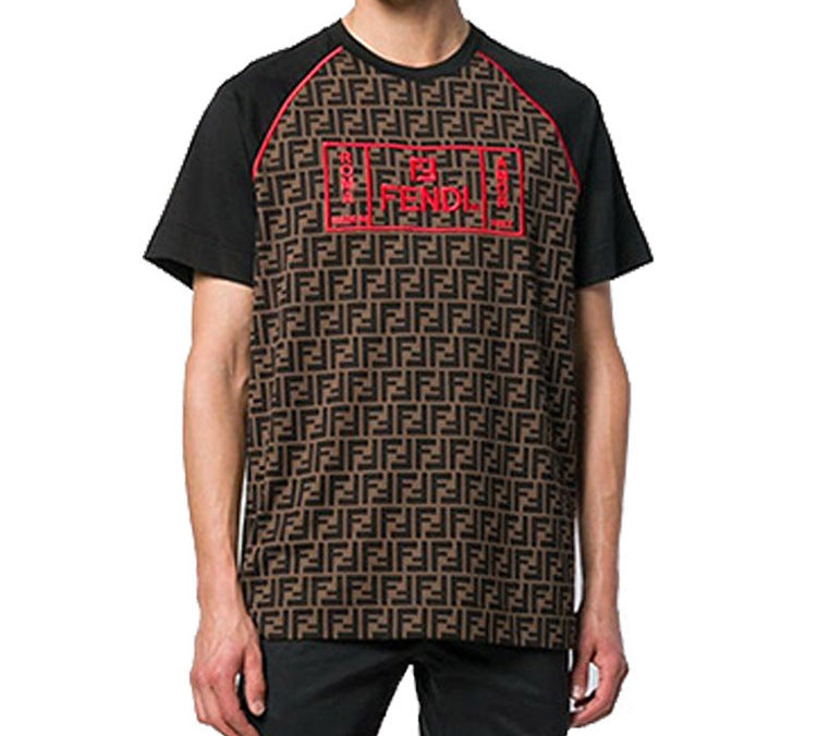 Men's FENDI Roma FF Logo Red Printing Short Sleeve Brown FY0980-A87D-F0BVE
