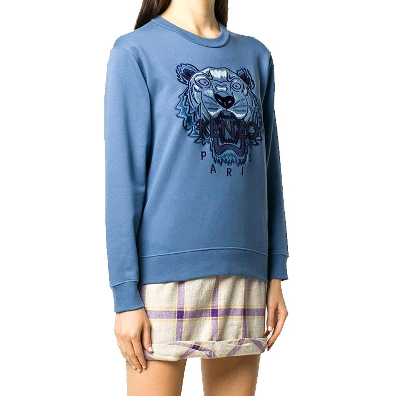 (WMNS) KENZO Cotton Tiger Head Pattern Embroidered Pullover Round Neck Casual Sports Hoodie Blue FA62SW8244XA-67