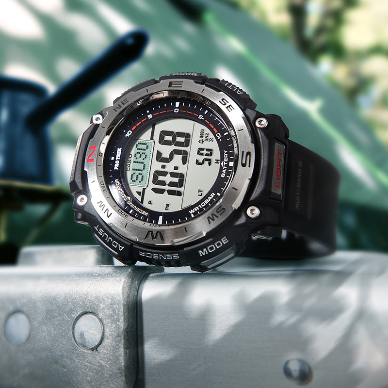 Men's CASIO PRO TREK Series Fashion Sports Waterproof Solar Powered Black Watch Mens PRW-3400-1PR
