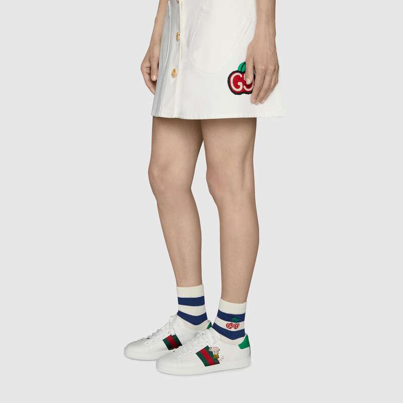 (WMNS) Gucci Cherry Striped Cotton Socks For 1 Pack Blue/White 631519-3GF80-9268