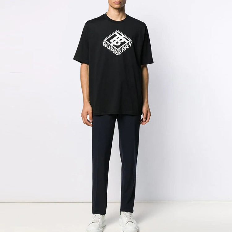 Men's Burberry Logo Graphic Cotton Tshirt Printing Short Sleeve Black 80218311