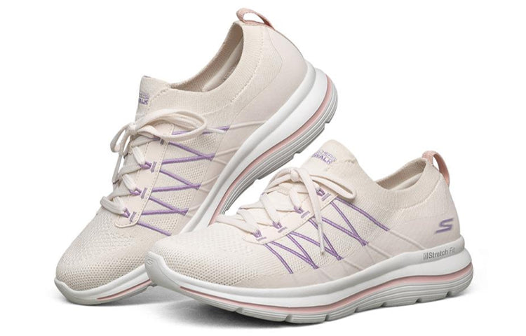 (WMNS) Skechers Go Walk Stretch Fit Running Shoes White/Pink/Purple 124386-WMLT