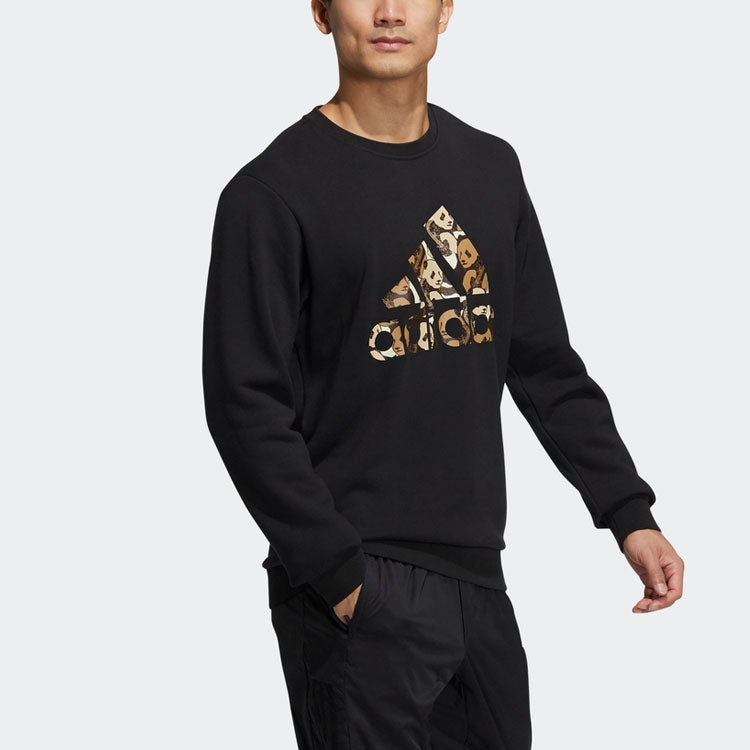 Men's adidas Panda Logo Printing Sports Round Neck Pullover Black HM9386