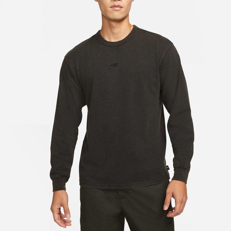 Men's Nike Solid Color Small Logo Round Neck Long Sleeves Black T-Shirt DJ1583-010