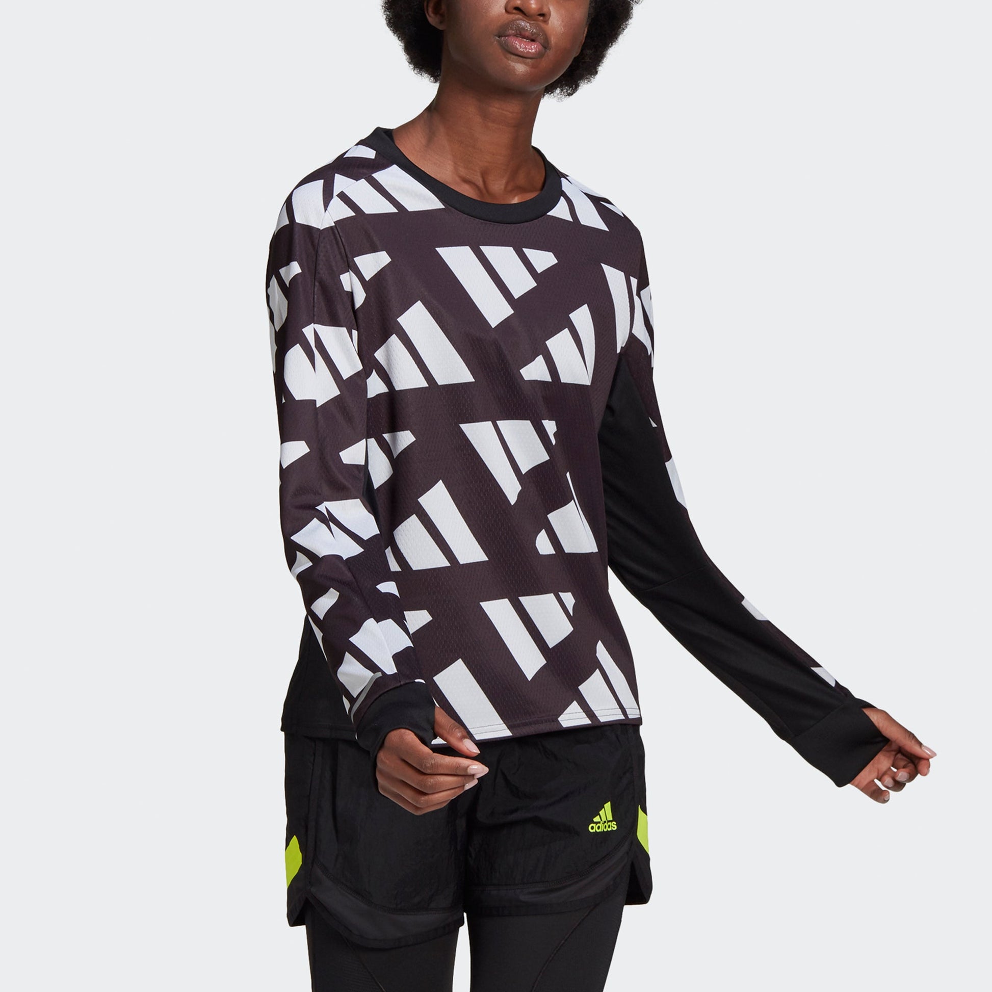 (WMNS) adidas Celeb Sweat W Contrasting Colors Logo Printing Reflective Running Sports Long Sleeves Black T-Shirt GK5091