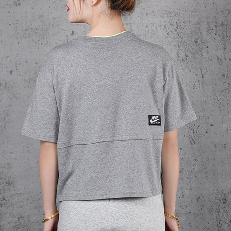 (WMNS) Nike Logo Splicing Casual Short Sleeve 'Gray' CJ2041-091