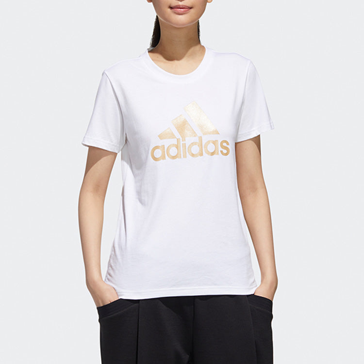 (WMNS) adidas Large Shiny Logo Short Sleeve White GK8720