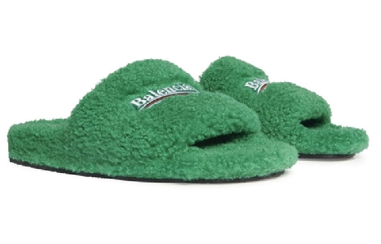 Balenciaga Furry Slides 'Green' 654747W2DO13096