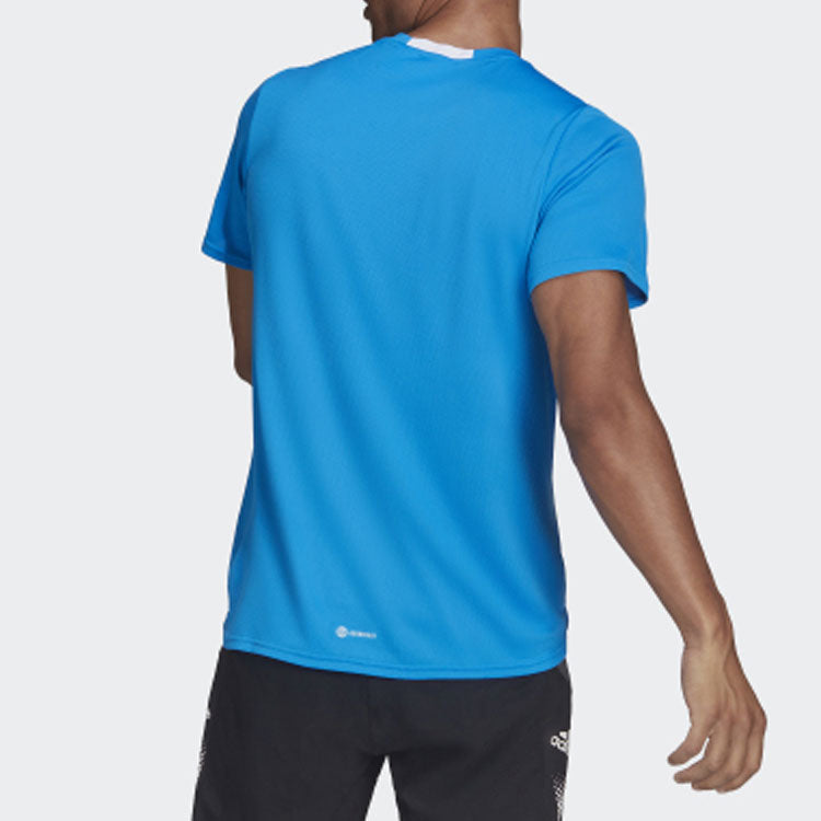Men's adidas Solid Color Gym Round Neck Pullover Short Sleeve Blue T-Shirt HF7216