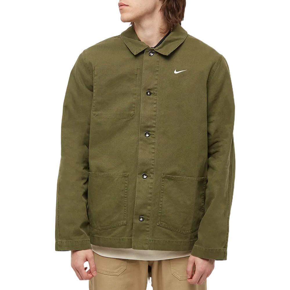Men's Nike Life Chore Jacket Solid Color Logo Embroidered Green DQ5184-326