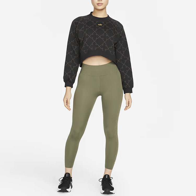 (WMNS) Nike Athleisure Casual Sports Fleece Lined Short Round Neck Pullover Black Hoodie DM7281-010