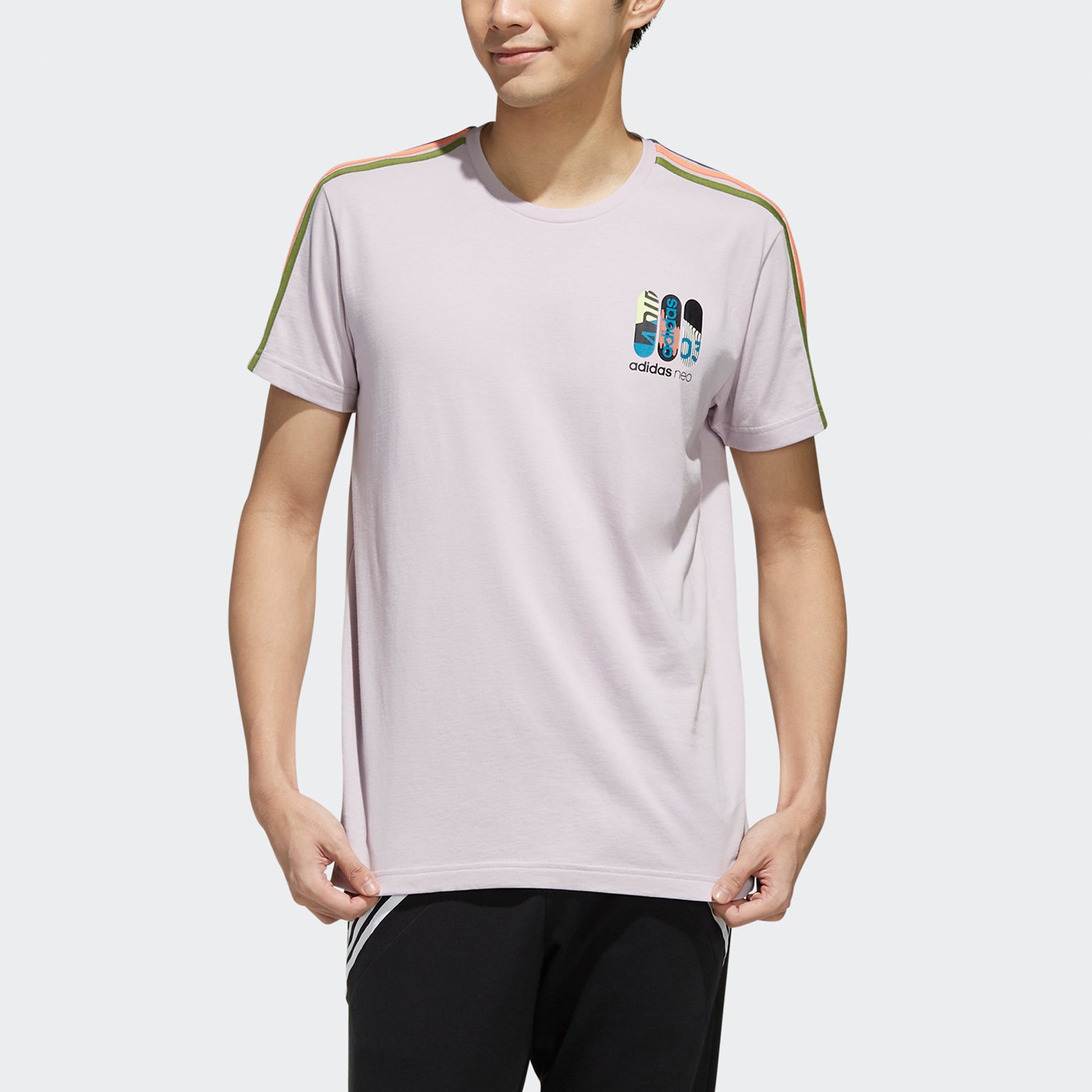 adidas neo M Cs Skt Tee 2 Contrasting Colors Stripe Skateboard Printing Short Sleeve Purple Pink FK9914
