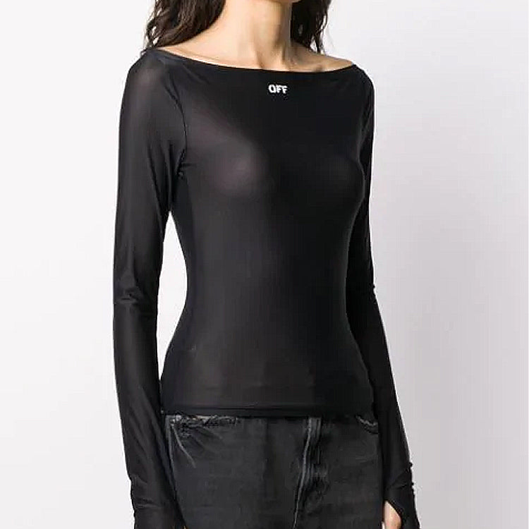 (WMNS) Off-White SS20 Slogan Applique Long-sleeve Shirt Black OWAD105S20FAB0011001