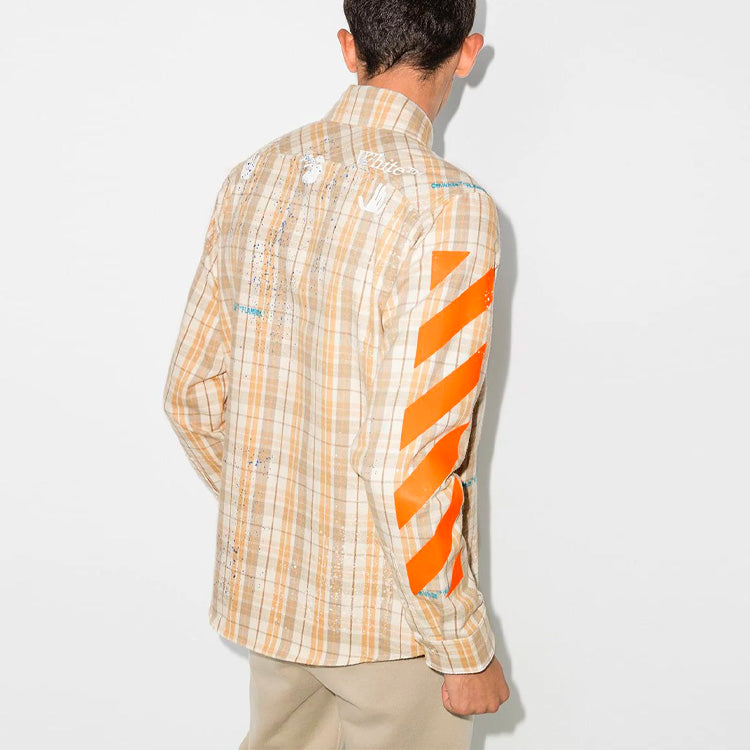 Off-White Logo Printing Plaid Long Sleeves Shirt Yellow OMGA098G20FAB0011720