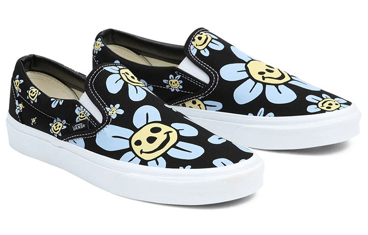 Vans Classic Slip-On Casual Skateboarding Shoes Unisex Black Blue Flowers Pattern 'Black Blue Yellow' VN0A5JMHY23