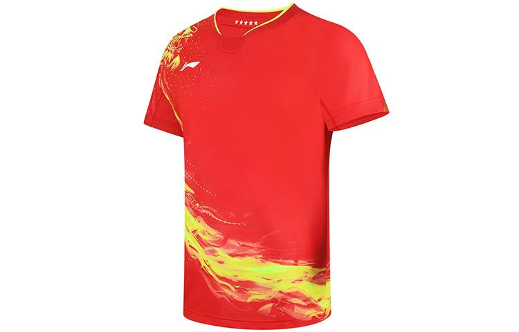 Li-Ning Fast-Dry Table Tennis Dragon T-Shirt 'Red Yellow' AAYR357-1