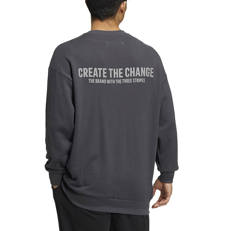 Men's adidas Alphabet Printing Pattern Pullover Round Neck Long Sleeves Gray HZ7018