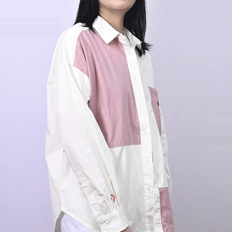 (WMNS) Converse Flowers Small Logo Colorblock Long Sleeves White Pink Shirt 10022971-A01