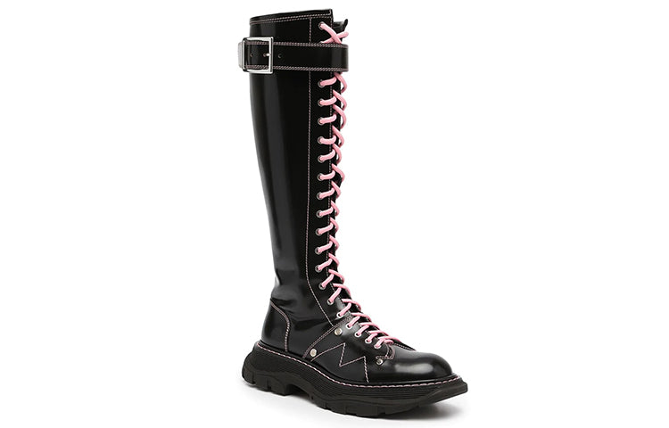 (WMNS) Alexander McQueen Tread Lace Up Boots 'Black Pink Lace' 595466WHZ881336