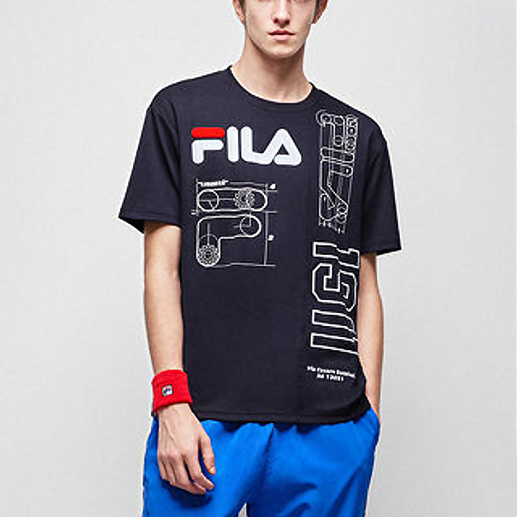 FILA Loose logo Alphabet Numeric Short Sleeve Blue F11M038117F-NV