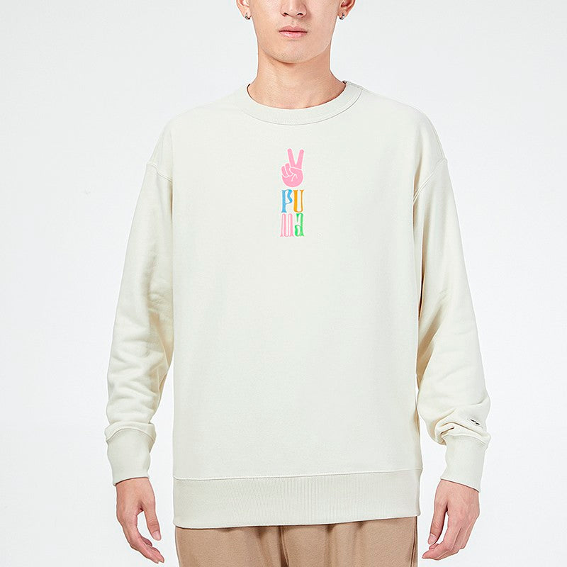 PUMA Funny Logo Printing Sports Training Knit Pullover White 533037-73