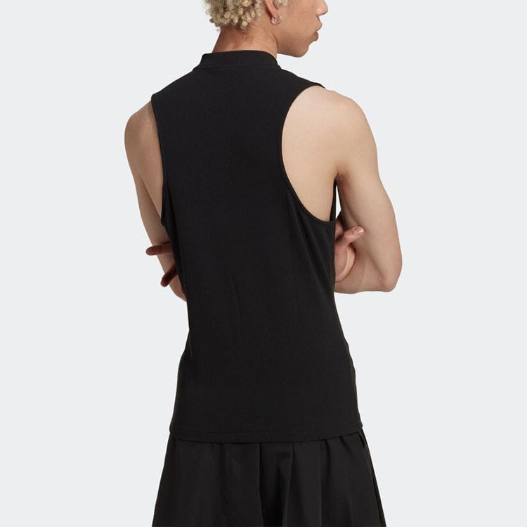 adidas Solid Color Cardigan Stand Collar Slim Fit Sports Black Vest HN3671