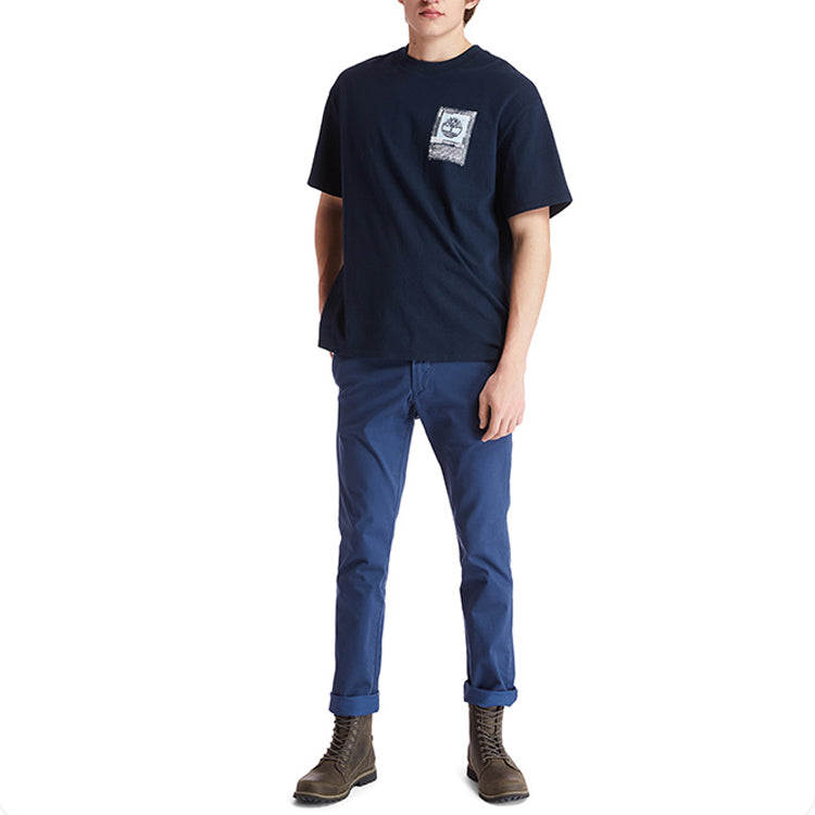 Men's Timberland Printing Logo Round Neck Blue A2CN8433