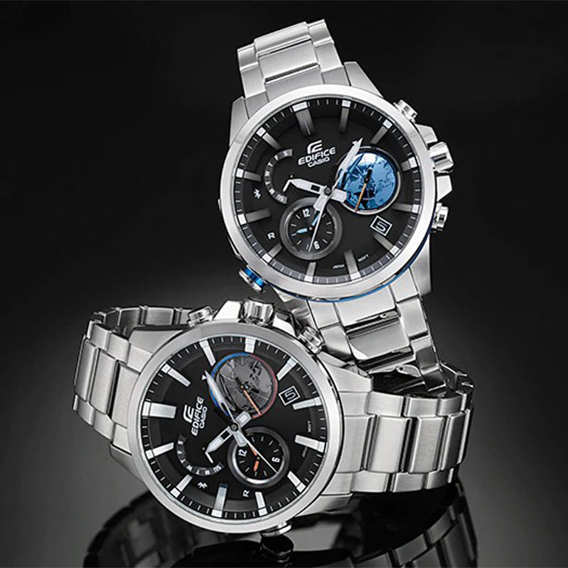 CASIO EDIFICE Waterproof Sports Solar Powered Stainless Steel Strap Mens Black Analog EQB-600D-1A2